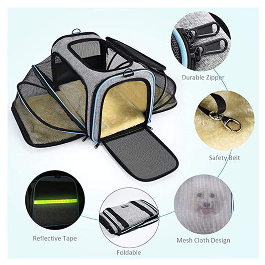 Airline-Approved Expandable Pet Carrier – Foldable Soft Cat & Dog Travel Bag with Reflective Strips